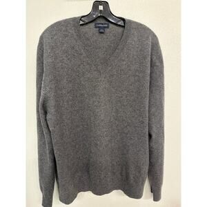 Lands’ End Men’s Gray V Neck Cashmere Pullover Sweater Long Sleeve Large Classic